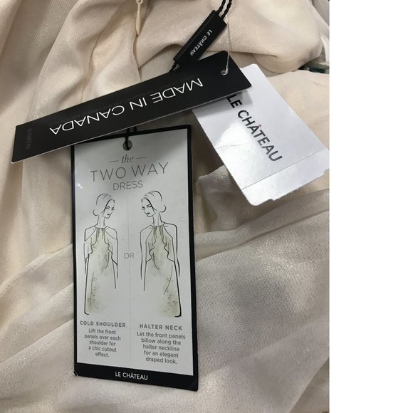 NWT Le Chateau PLUS SIZE Sheer Sparkly Chiffon Cold Shoulder Cut Out Ivory dress - Picture 2 of 6